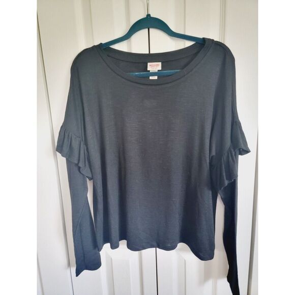 Mossimo XL Vintage Sweater Women Black Round Neck Ruffle Sleeve  Grunge Soft‎ - Picture 1 of 6